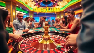 Excited players enjoying the colorful atmosphere at happyluke roulette table.