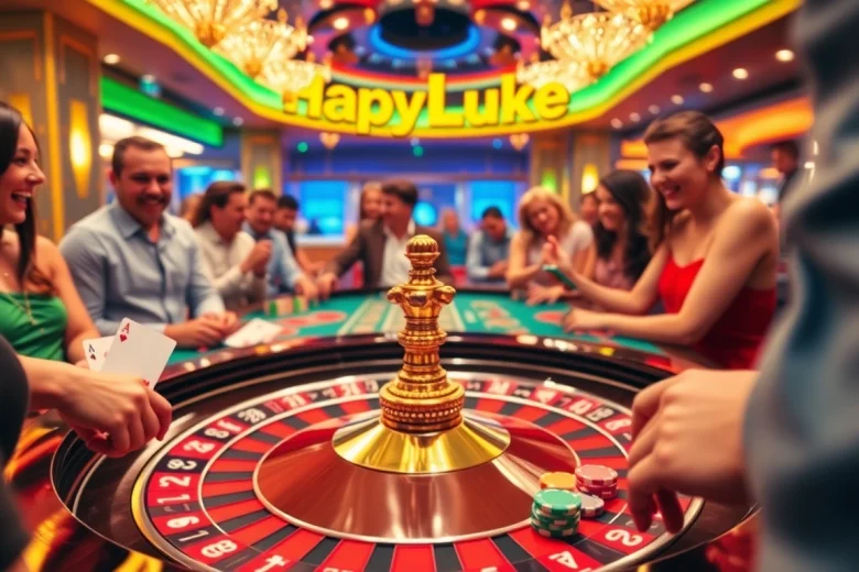 Excited players enjoying the colorful atmosphere at happyluke roulette table.