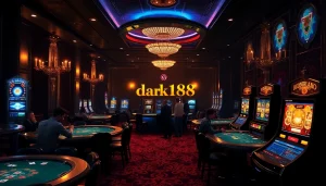 Engage with dark168's vibrant casino atmosphere, showcasing players enjoying thrilling games in a luxurious setting.