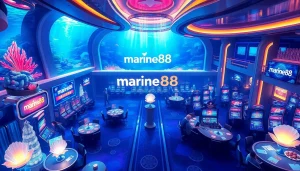 Experience the marine88-themed futuristic casino filled with aquatic elements and vibrant patrons.