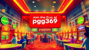 Experience the thrilling world of pgg369 in a vibrant casino setting filled with excited players and colorful slot machines.