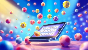 Experience the thrill of lottery gaming with huaysod's vibrant interface and floating colorful lottery balls.