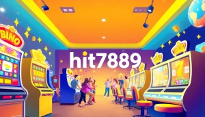 Experience hit789 gaming with vibrant scenes of spinning slots and animated celebrations.