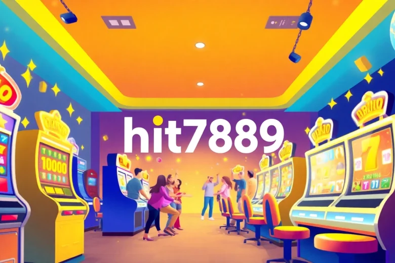 Experience hit789 gaming with vibrant scenes of spinning slots and animated celebrations.