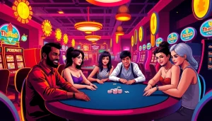 Experience the thrilling atmosphere of online gambling at https://jun88casino.top/ with diverse players at the poker table.