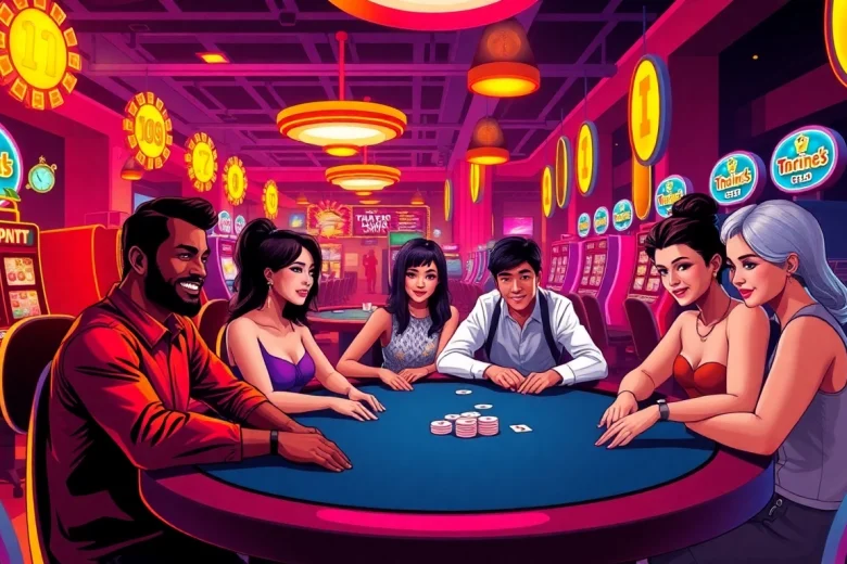 Experience the thrilling atmosphere of online gambling at https://jun88casino.top/ with diverse players at the poker table.